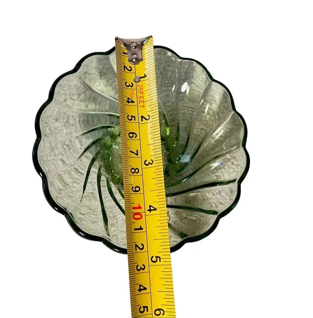1960s MCM Hazel Atlas Avocado Green Glass Berry Bowls Seashell Swirl 4 Pieces